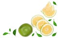 Citrus Sweetie or Pomelit, oroblanco with leaf isolated on white background with copy space for your text. Top view Royalty Free Stock Photo