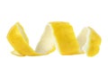 Citrus twist peel on white background. Spiral of lemon skin
