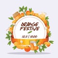 Citrus vector fresh orange fruit backdrop and organic tropical juicy food illustration background fruity banner with Royalty Free Stock Photo