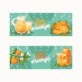 Citrus vector fresh orange fruit backdrop tropical juicy drinks in jar and organic food badge illustration set