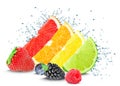Citrus water splash and berries Royalty Free Stock Photo