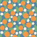 Citruses and flowers seamless pattern