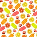 Citruses and ice cream in a pattern. Royalty Free Stock Photo