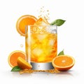 Citrusy Orange and Lemon Drink in Glass with Fresh Oranges