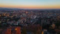 Citta Alta - Bergamo, Italy. Drone aerial view of the old town during sunrise. Landscape at the city center, its Royalty Free Stock Photo