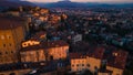 Citta Alta - Bergamo, Italy. Drone aerial view of the old town during sunrise. Landscape at the city center, its Royalty Free Stock Photo