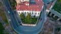 Citta Alta - Bergamo, Italy. Drone aerial view of the old town during sunrise. Landscape at the city center, its Royalty Free Stock Photo