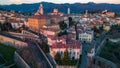 Citta Alta - Bergamo, Italy. Drone aerial view of the old town during sunrise. Landscape at the city center, its Royalty Free Stock Photo