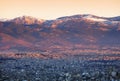 City and acropolis from Lycabettus hill in Athens at sunrise, Greece