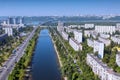 Rusanovsky channel aerial view. Kiev panorama view