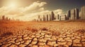 The city is affected by water shortages and rainfall amid cracked soil. The concept of abnormal heat and drought on the