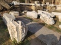 City Agora in Side. Fragments of the agora. Agora in ancient Side. Colonnaded wall. Ruin. Turkey