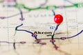 City Akron pin on the map Royalty Free Stock Photo