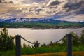 City of Akureyri with snowy mountains and fjord Eyjafjordur in northern Iceland