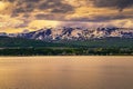 City of Akureyri with snowy mountains and fjord Eyjafjordur in northern Iceland