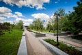 City alley with flower beds and lawns, accomplishment of territory Royalty Free Stock Photo