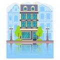 City apartment house summer Amsterdam.Vector flat illustration.