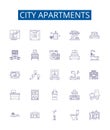 City apartments line icons signs set. Design collection of Apartments, City, Accommodation, Housing, Rent, Residence Royalty Free Stock Photo