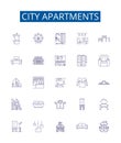 City apartments line icons signs set. Design collection of Apartments, City, Accommodation, Housing, Rent, Residence Royalty Free Stock Photo