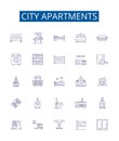 City apartments line icons signs set. Design collection of Apartments, City, Accommodation, Housing, Rent, Residence Royalty Free Stock Photo