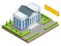 City architecture public government building. Isometric museum building. Exterior of Museum building with title and