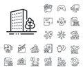 Buildings line icon. City architecture with tree sign. Skyscraper building. Floor plan, stairs and lounge room. Vector Royalty Free Stock Photo