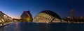 City of Arts and Sciences - Hemisferic and Queen Sofia Palace of Arts Panorama at Sunset Royalty Free Stock Photo