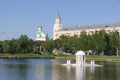 City of Astrakhan, 07.05.22. View of the swan lake in the city center.