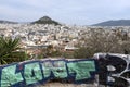 The city of Athens buildings and Lykavittos Hill Royalty Free Stock Photo