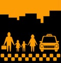 City background with family and taxi car Royalty Free Stock Photo