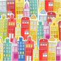 City background made of bright, colorful houses. Suitable for cover of books, notebooks, covers. For fabrics and Souvenirs. Vecto