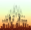 City background made of many building silhouettes