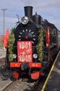 City of Balakovo of the Saratov region. Russia. May 1. 2018. Arrival of the retro train `military echelon` to the station.