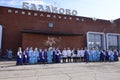 City of Balakovo of the Saratov region. Russia. May 1. 2018. Arrival of the retro train `military echelon` to the station.