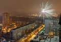 City Balashikha during the new year`s fireworks at night. Balashikha, Moscow region, Russia. Royalty Free Stock Photo