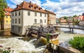 City of Bamberg weir on the left Regnitz arm Royalty Free Stock Photo