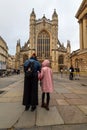 City of Bath, UK. 07-08-2021. Afternoon sightseeing of Bath Abbey next to restored Roman Baths