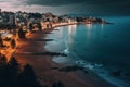 City beach aerial night. Generate Ai