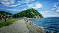 City beach. People relax and walk along the pebble beach. Kamchatka