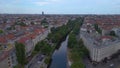 Perfect aerial top view flightdrone. City Berlin Neukoeln canal bridge river