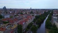 Best aerial top view flightdrone. City Berlin Neukoeln canal bridge river