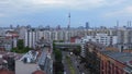 Amazing aerial view flight drone. Berlin train station prefabricated building