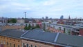 Dramatic aerial top view flight drone. Berlin train station building