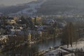 City of Bern seen from the Swiss parliament cliff on a cold winter sunset