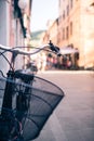 City bicycle handlebar, bike over blurred beautiful bokeh backgr