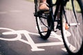 City bicycle riding on bike path Royalty Free Stock Photo