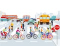 City bicyclists and pedestrians Royalty Free Stock Photo