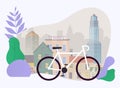 City bike hire rental tours for tourists and city visitors. Vector poster or banner template. Flat design modern vector