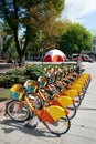 City Bike Rental - A row of bikes parked for hire