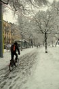 City biker in the snow